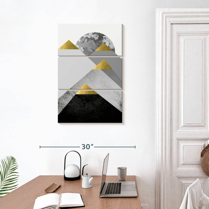Avery Black Grey Gold Mountains III, 32" H x 20" W