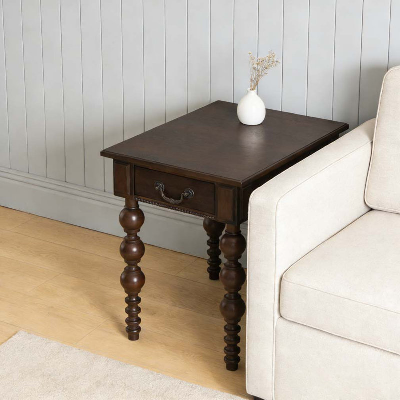 Solid Wood End Table with Drawer, Espresso