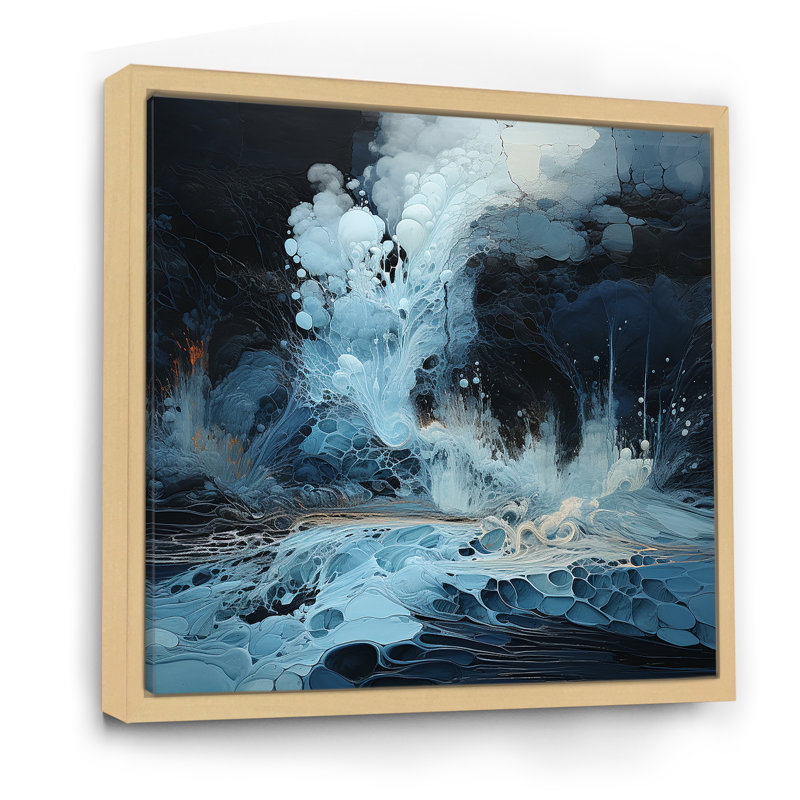 Encre noire et bleue Volcano I - Geyser, art mural sur toile, H 24 po x l 24 po x P 1 po, Cadre naturel flottant