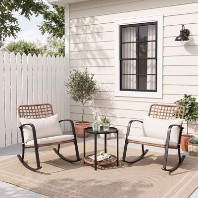 3-Piece Patio Bistro Set with Rocking Chairs & 2-Tier Coffee Table 