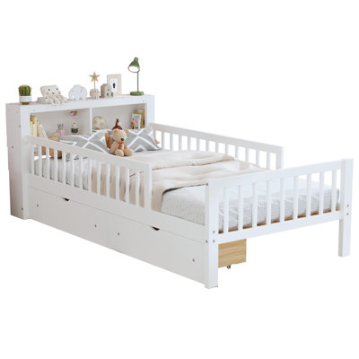 Lit simple avec rangement pour tête de lit et garde-corps
