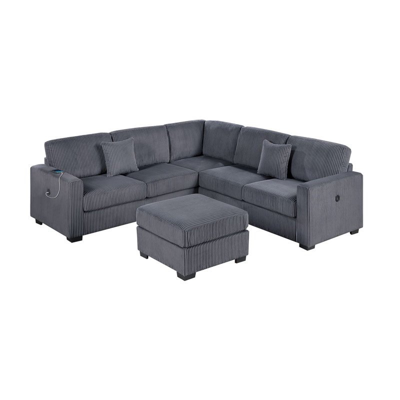 Canapé modulaire rembourré Living, Velours côtelé gris foncé