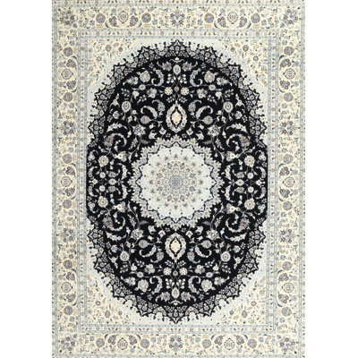 Tapis crème / noir en laine Brionna