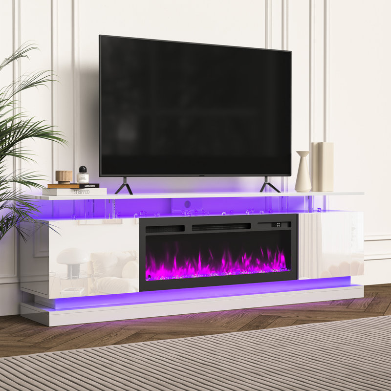 TV Stand For Tvs Up To 80'', TV Stand With 36" Electric Fireplace, Modern 70.8" Media Console, White
