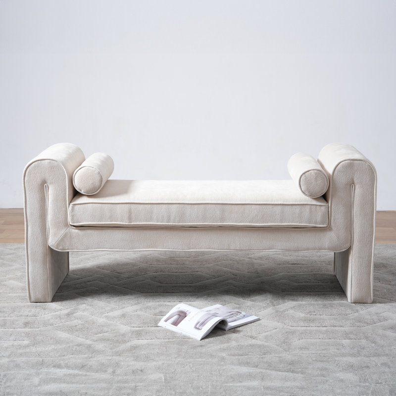 Banc rembourré en tissu de chenille crème de luxe style japonais 63 po Ember