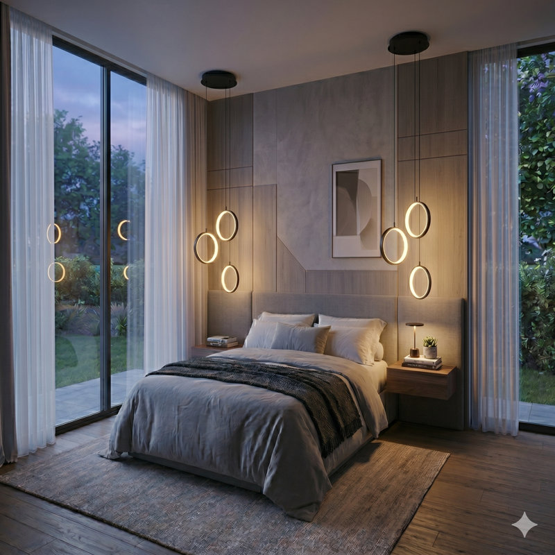 Luminaire suspendu géométrique à DEL à 3 lumières Lauri, Noir mat
