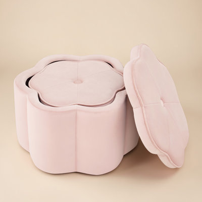 Set of 2 Flower-Shaped Velvet Storage Ottomans, Small & Large