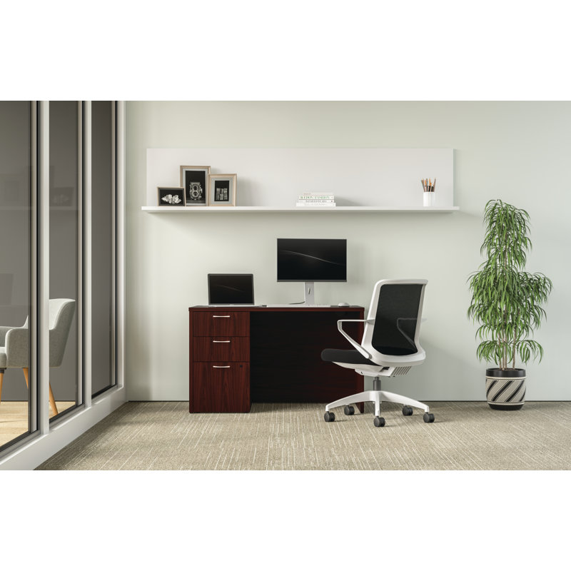 HON MOD Single Pedestal Desk, 48" W x 30" D x 29" H, Traditional Mahogany