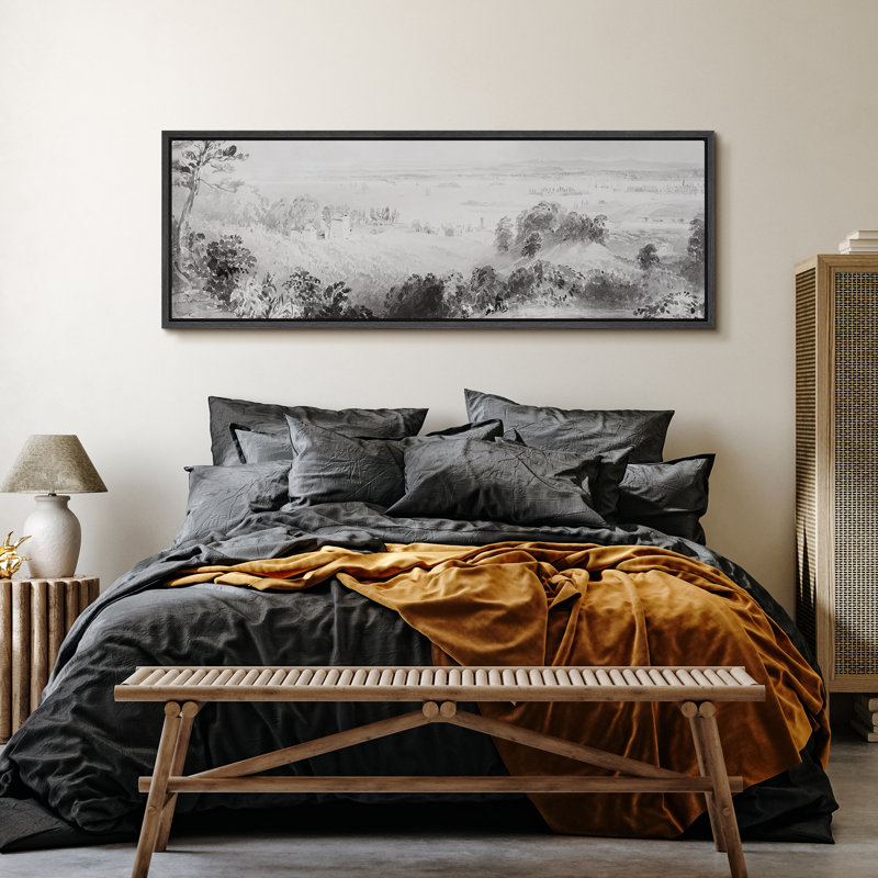 «Rustic Countryside Enigmatic Vale Grayscale Landscape», reproduction d'art sur toile, H 20 po x l 60 po