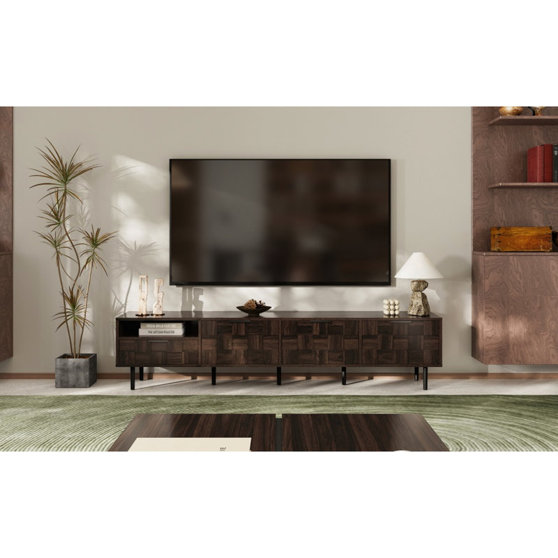 78.7" Modern Tv Stand For 85 Inch Tvs, Entertainment Storage Center In Living Room, 3 Soft - Closing Cabinet Doors, 1 Deep Drawer, Open Shelf, Walnut Color, Particleboard And , 220Lbs Total Weight