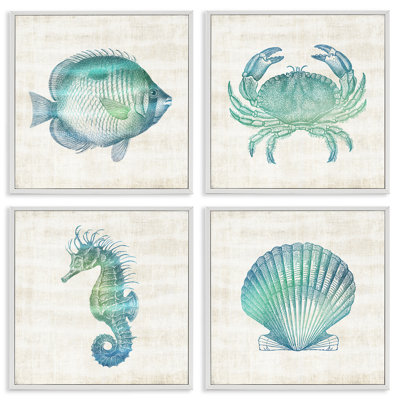 Aquarelle Sea Life Impressions, ensemble de 4 giclées encadrées, design par Susan Arnot