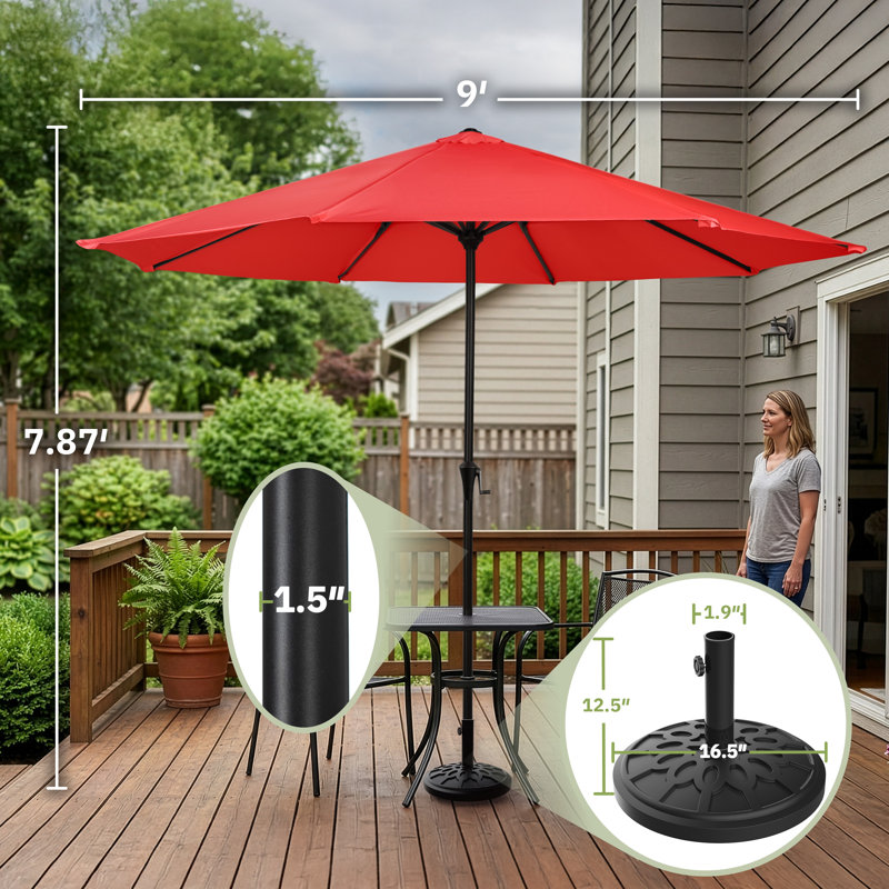 Parasol de patio rond de 9 pi avec base lestée de 19 lb - Parasol d'extérieur à manivelle et auvent ventilé pour abat-jour - pour terrasse, balcon, porche, cour ou piscine par Pure Garden (orange)