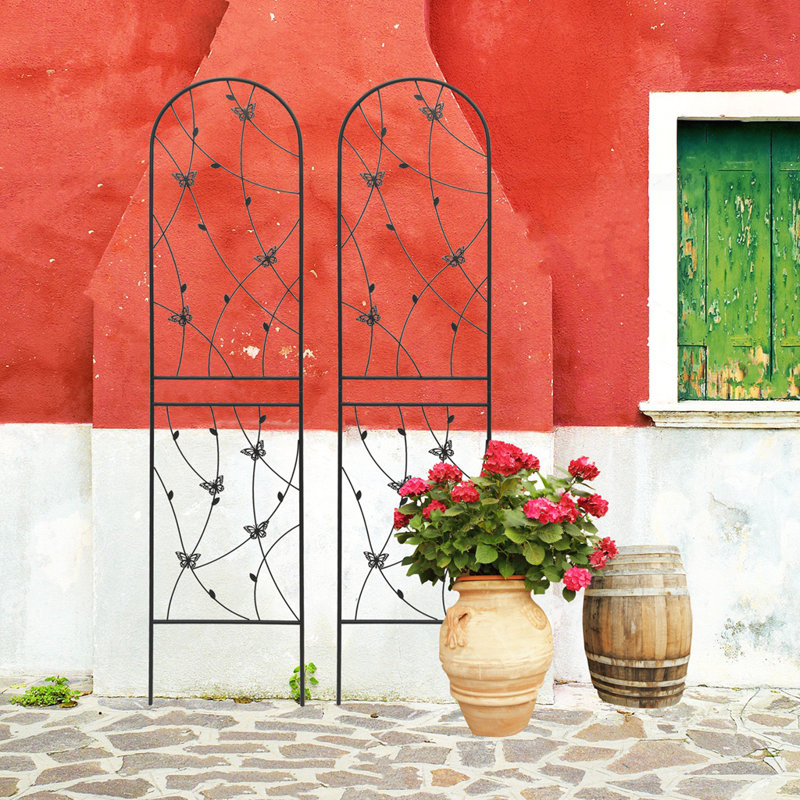Paquet de 2 treillis de jardin en métal 86,7 po x 19,7 po antirouille pour plantes grimpantes, support de fleur extérieur papillon noir