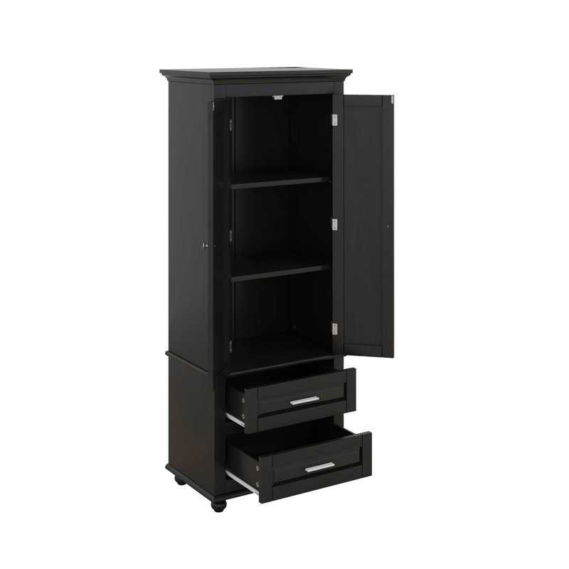 Tall Storage Cabinet With Two Drawers, Black