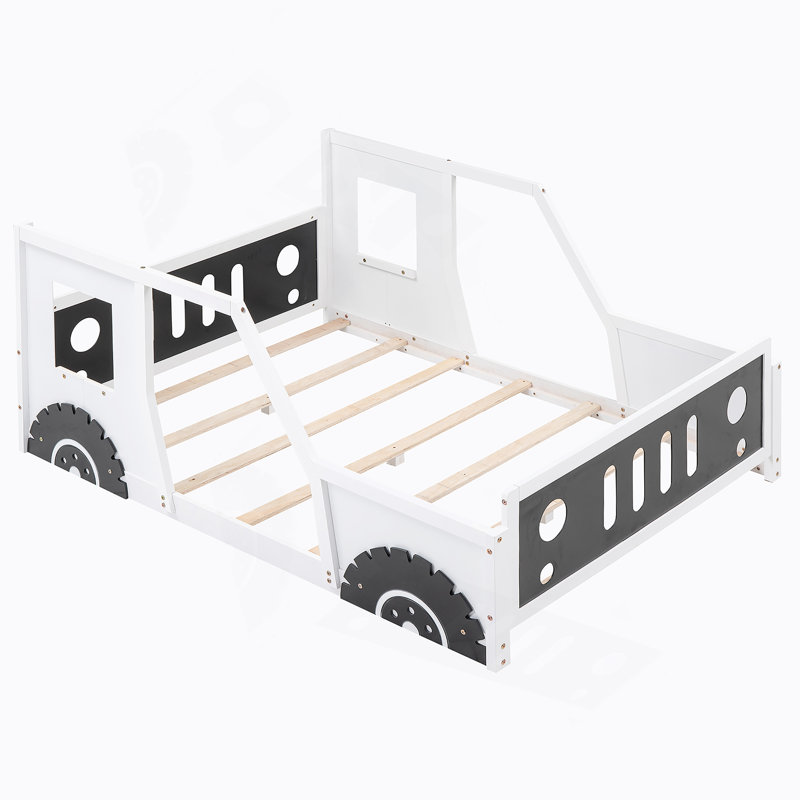 Lit plateforme classique avec roulettes en forme de voiture, Blanc
