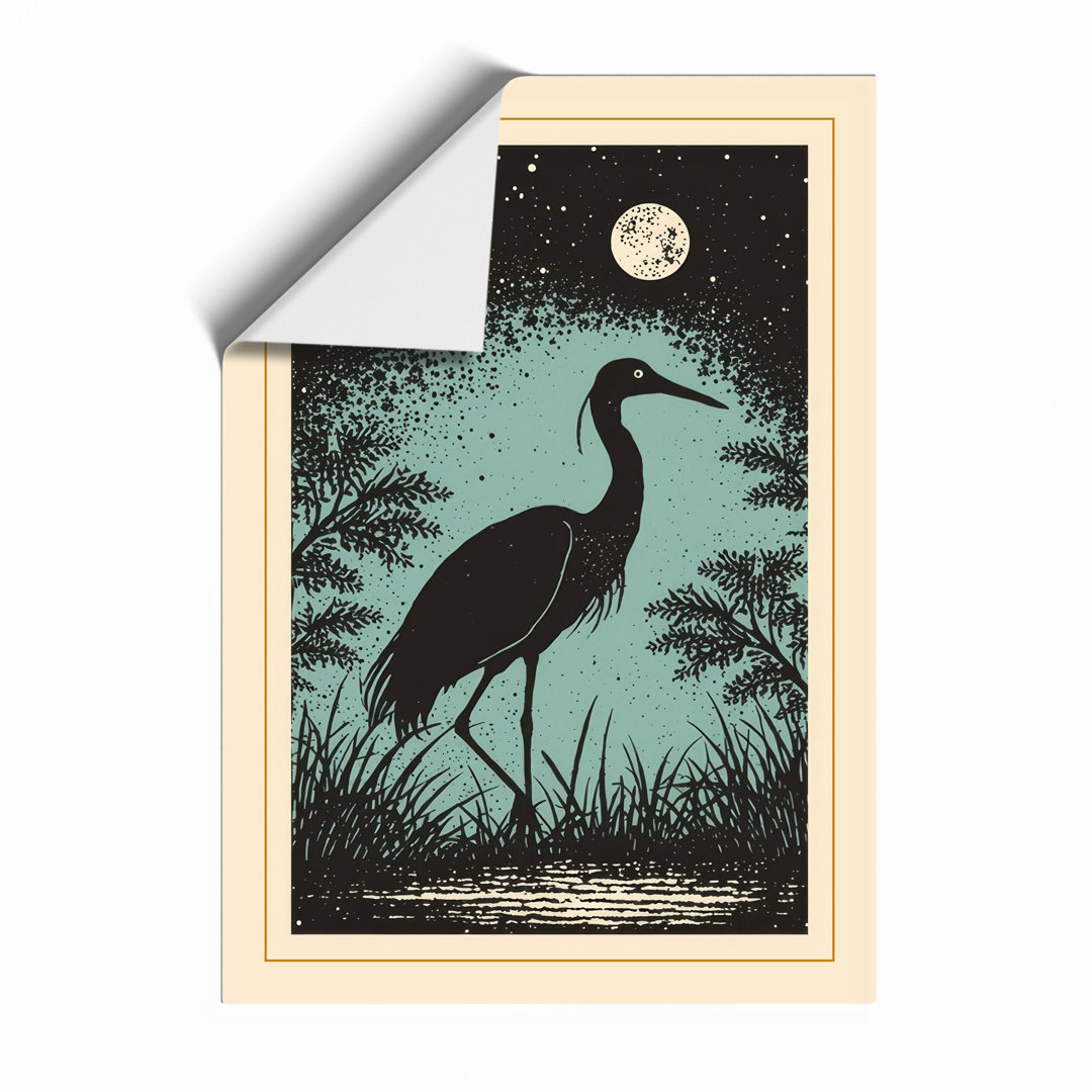 Moonlit Heron Japandi Framed Art Print