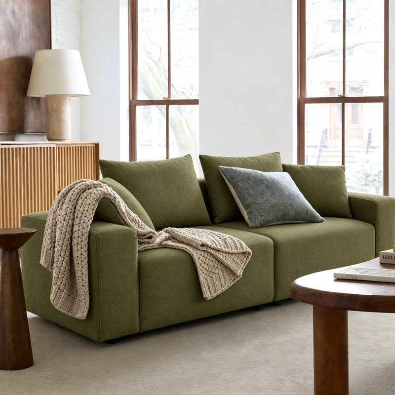 Canapé 88,58 po de largeur Uphostery, Mélange de polyester vert