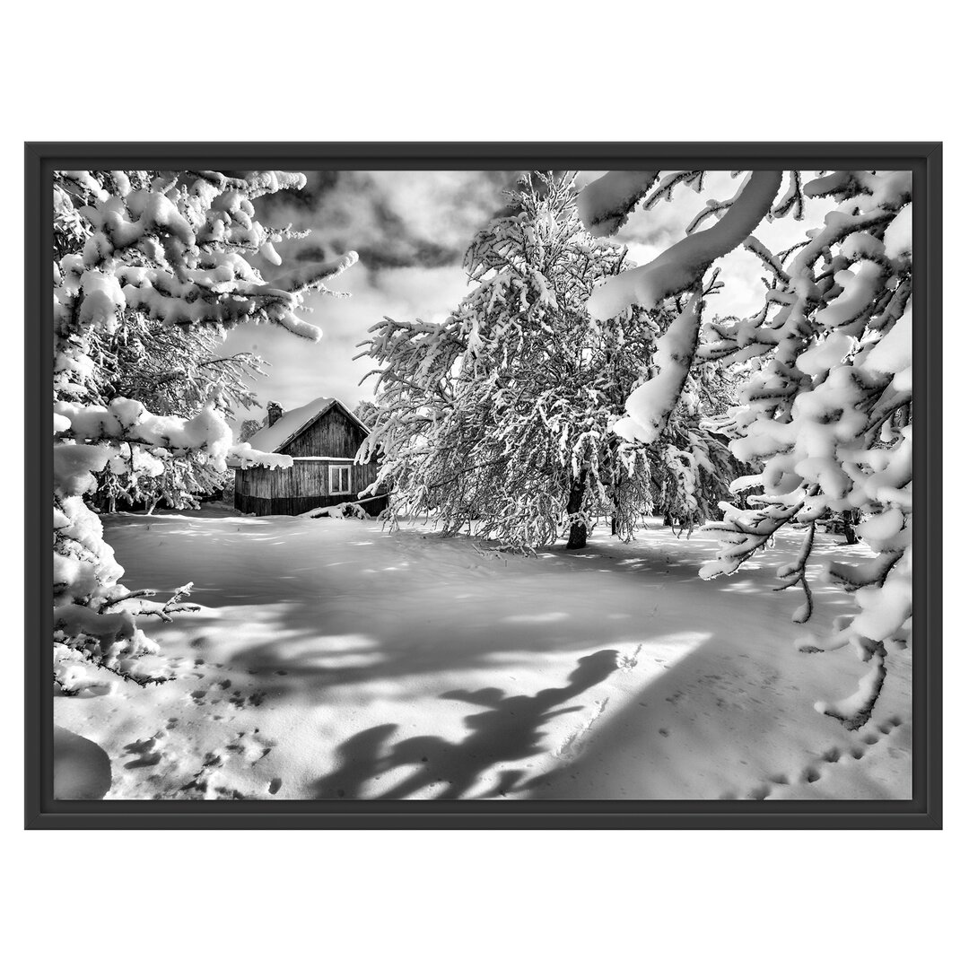 Gerahmtes Wandbild Winterlandschaft mit Hütte