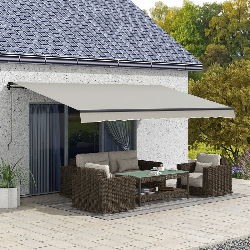 Auvent de terrasse rétractable en polyester de 59,1 po de largeur Outsunny, Gris clair, H 59,1 po x l 177,2 po x P 118,1 po