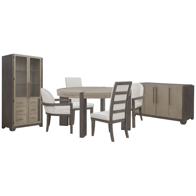 Table de salle à manger avec 2 chaises d'appoint Inzillo, 7 pièces: table, 2 chaises 1, 2 chaises 2, buffet