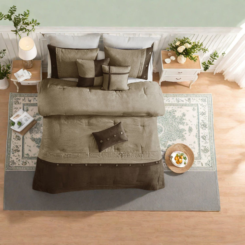 Lodge Style Queen Bedding Sets, Soft Polyester Suede Comforter