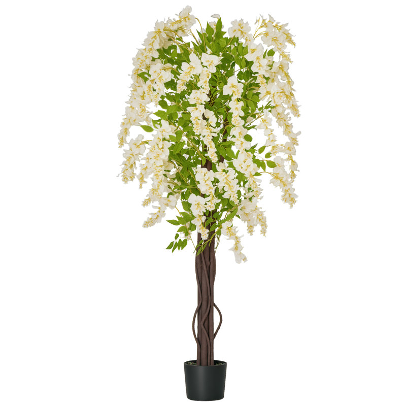 HOMCOM Artificial Plant White Wisteria Tree Faux Plant for Indoor Decor
