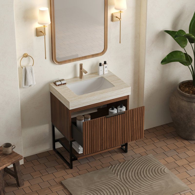 Meuble-lavabo et lavabo en travertin Premium Roma, solution de rangement moderne pour la maison