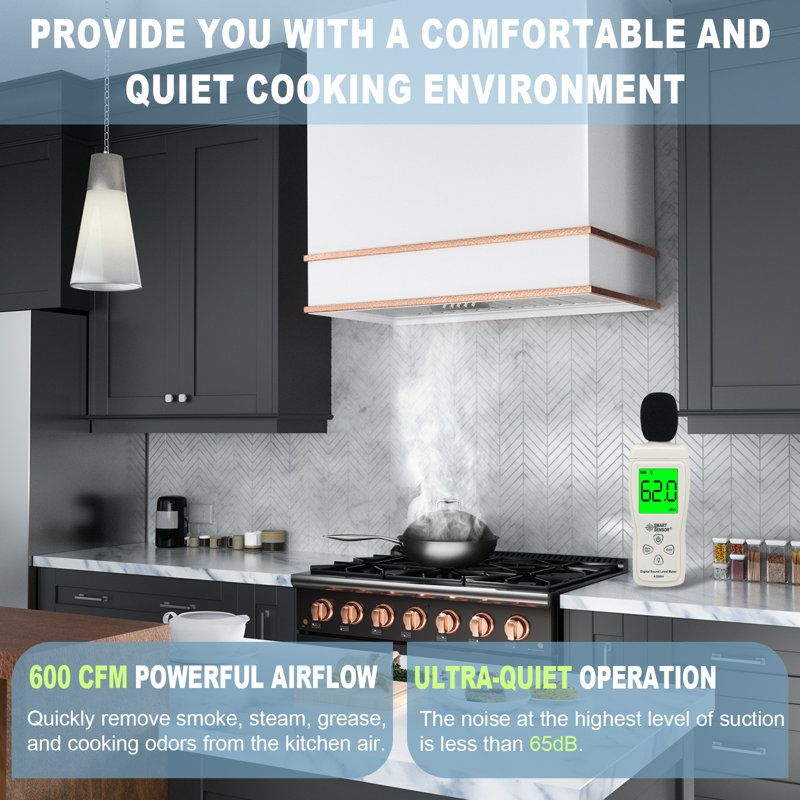 Akicon 30" Stainless Steel 600 CFM Ducted (Vented) Wall Mounted Required Range Hood, White/Copper