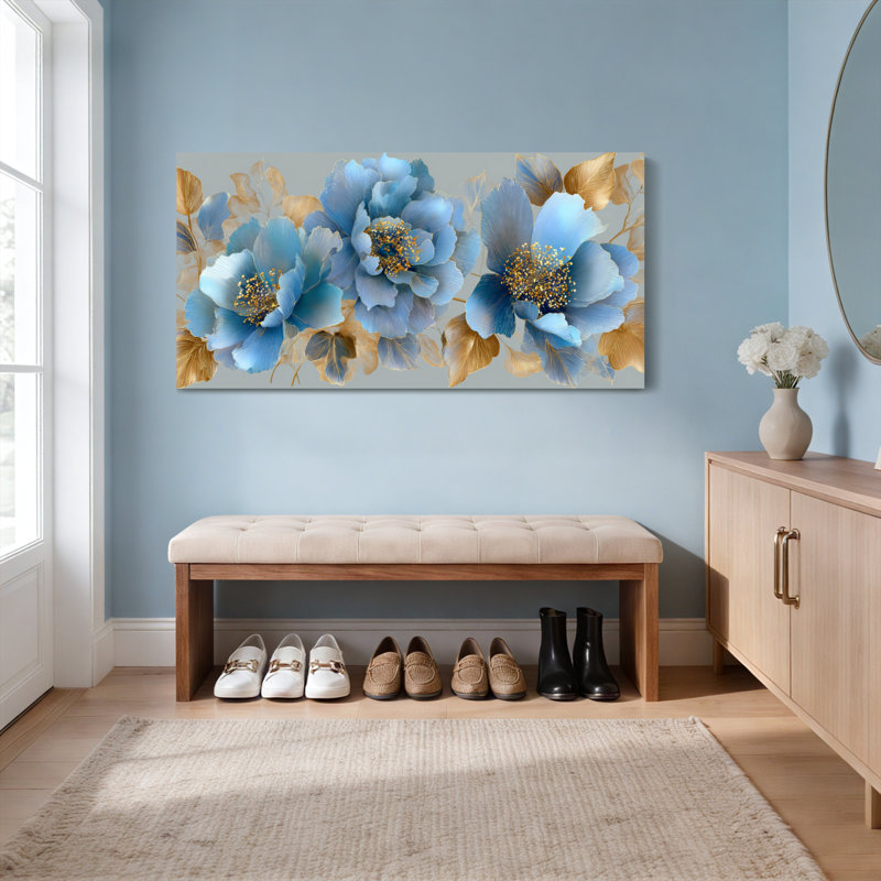 Ensemble de 1 tableau mural sur toile tendue représentant une pivoine et une feuille, H 20 po x l 40 po