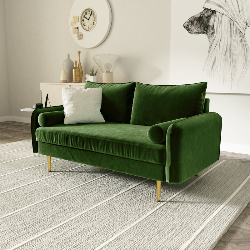 Bombalier 57.9'' Velvet Loveseat, Olive Green