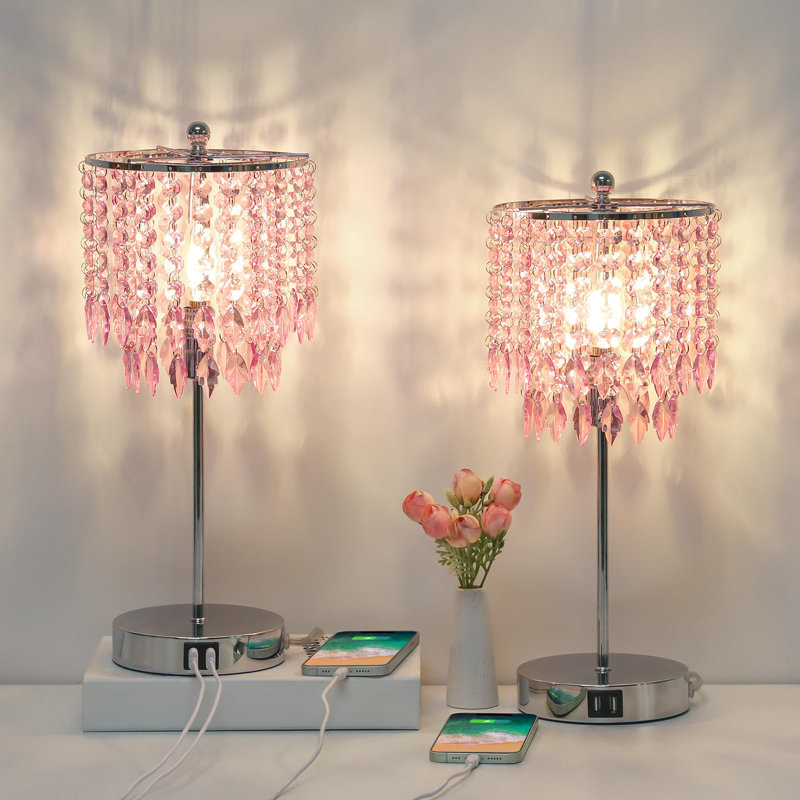 Jesslyn Metal USB Table Lamp, Silver, Blue