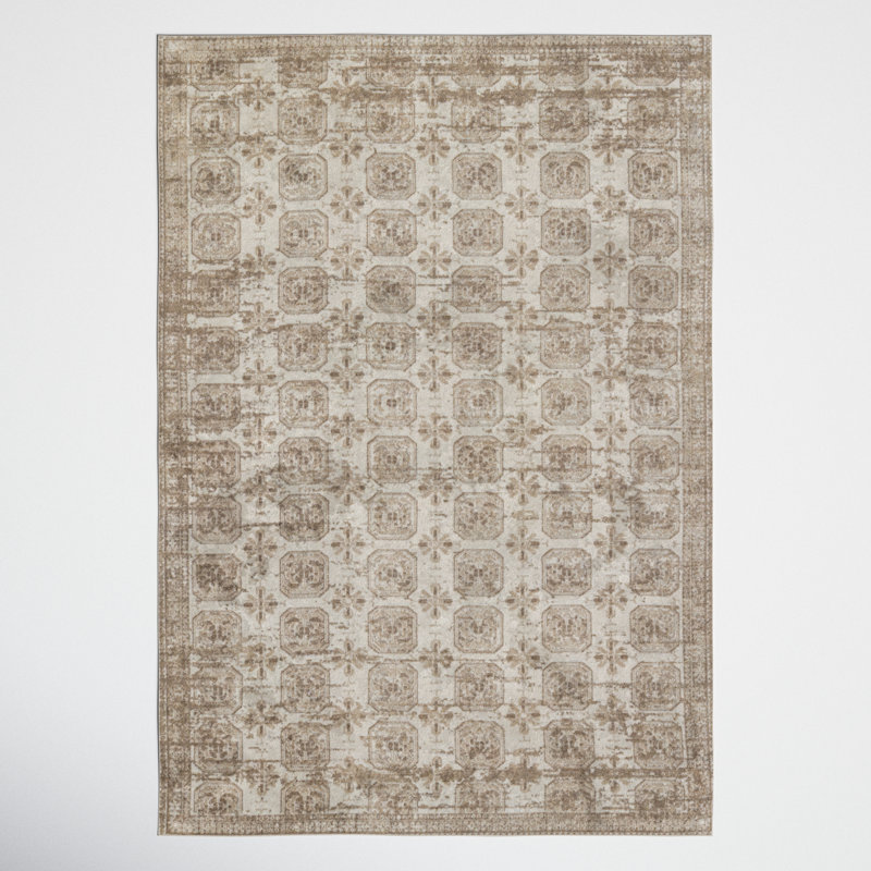 Phoebe Machine Washable Kimmons Geometric Area Rug in Tan/Cream, Runner 2'8" x 10'