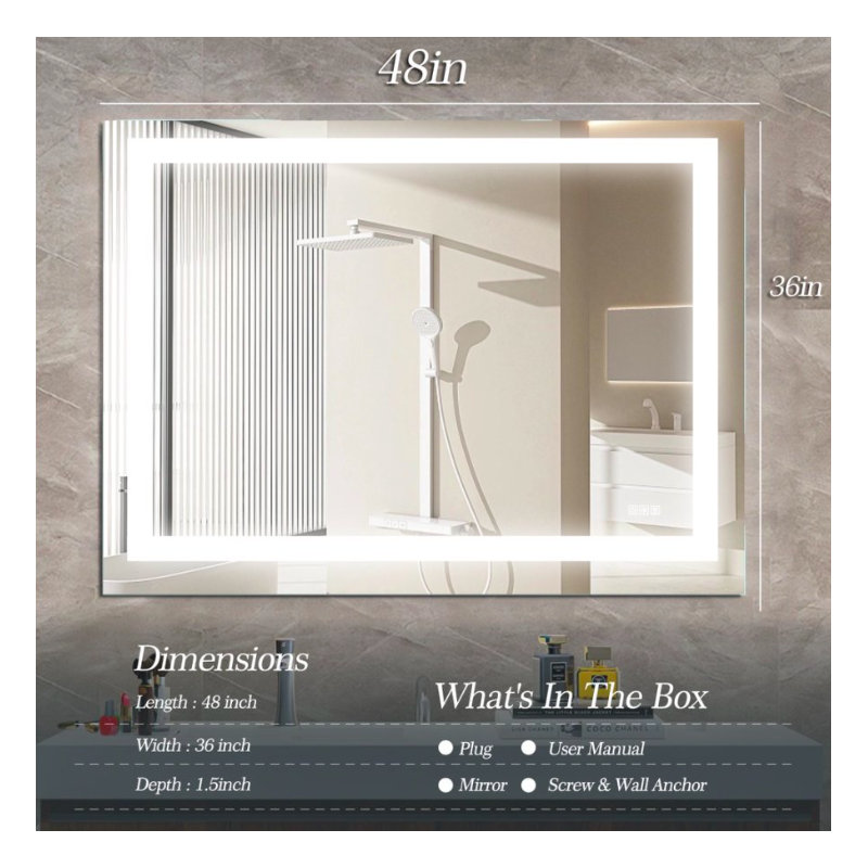 36"x48" LED Mirror Light, Horizontal, 36" x 48"