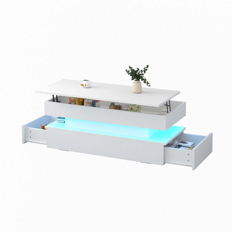 Table basse pliante à trois niveaux avec tiroirs, Blanc