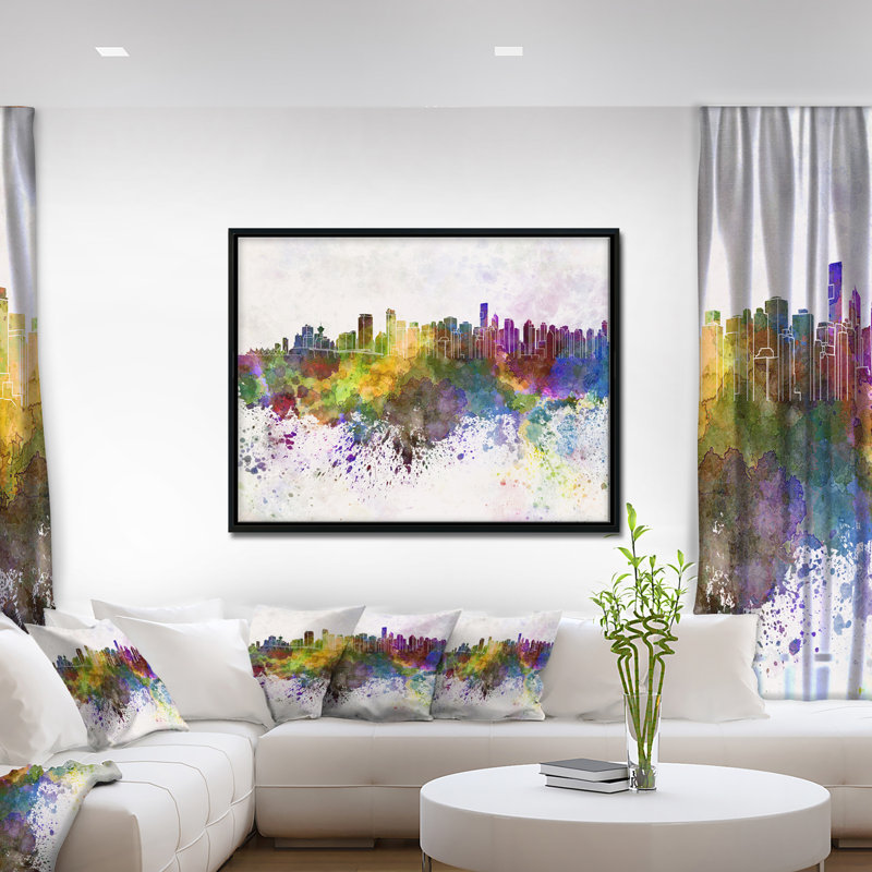 Cityscape Vancouver Skyline - reproduction d'art sur toile, H 30 po x l 40 po x P 1,5 po, Toile avec cadre flottant