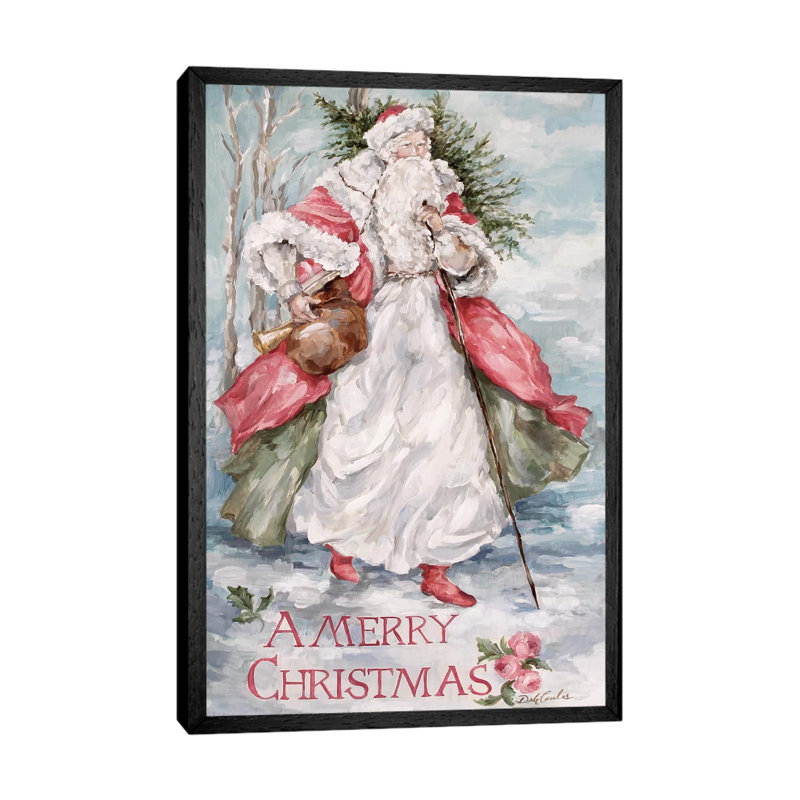 North Woods Santa by Debi Coules - Floater Frame Painting on Canvas, Black