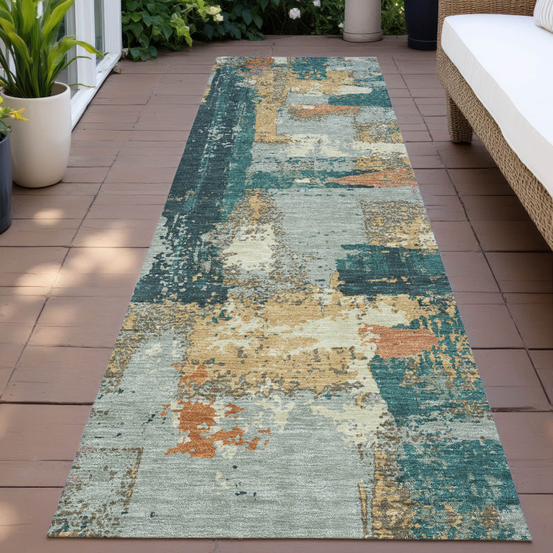 Machine Washable Indoor/Outdoor Husby ACN2212 Abstract Rug, Runner 2'3" x 7'6"