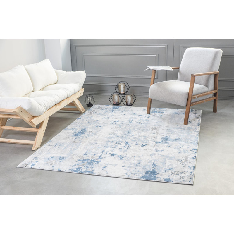 Tapis bleu marine / gris à motif abstrait Aeryanna, Tapis de couloir 2 pi 8 po x 8 pi 1 po