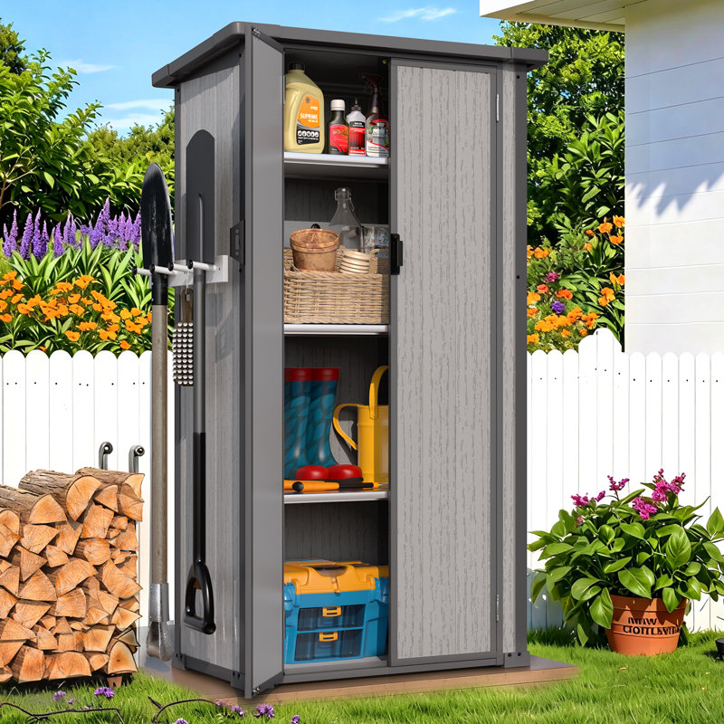 Tall Resin Outdoor Storage Cabinet Waterproof With Adjustable Shelves