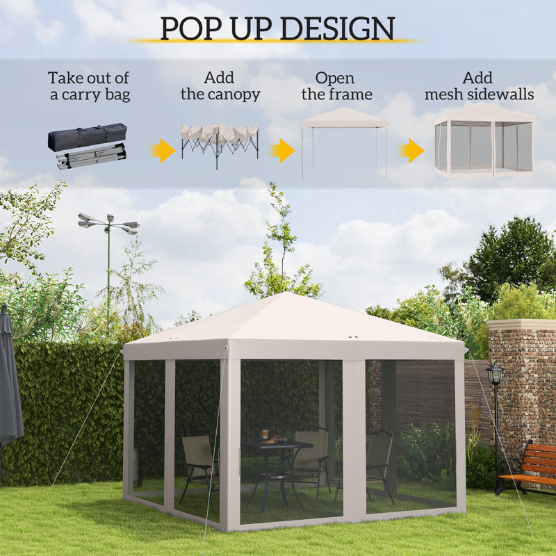 Screen House Room,Pop Up Canopy Tent With Netting,Instant Gazebo,With Carry Bag,Height Adjustable, Beige