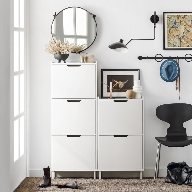 Shoe Storage Cabinet for Entryway with 2 pull-down drawers, 35.4" H x 19.7" W x 7.5" D, White