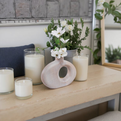 Decorative Mango Wood Table Vase for Home Decor Accent - Modern Cutout Flower Vase for Living Room, Office and Entryway Display