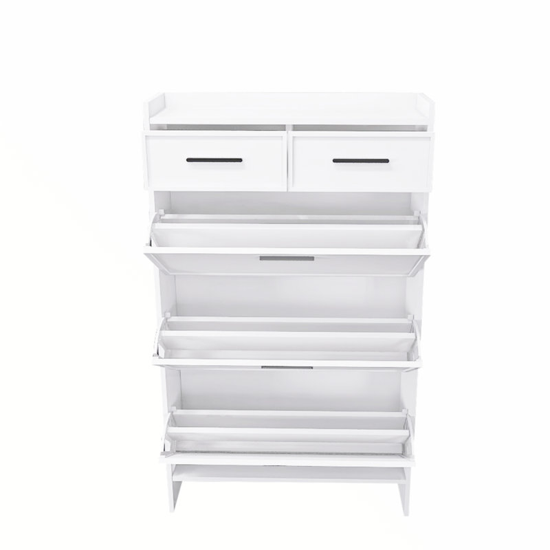 Étagère à chaussures 3 portes avec 2 tiroirs et espace ouvert pour chaussures en PVC