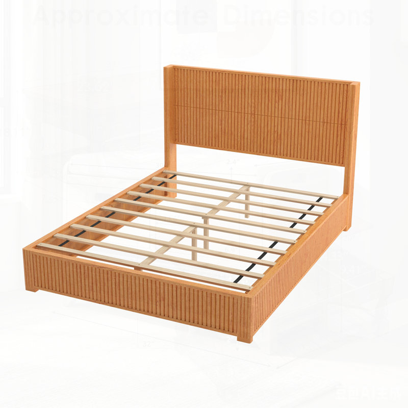 Structure de lit plateforme en bois massif avec tête de lit, aucun sommier nécessaire, conception sur pied pour un assemblage facile et un soutien maximal.