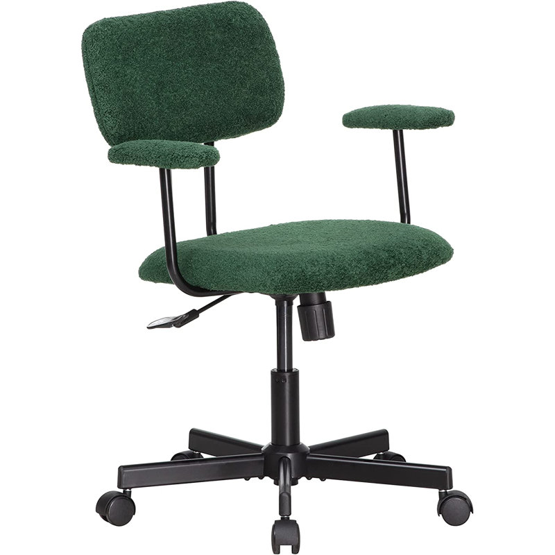23'' Lamb Wool Armrest Task Chair - Adjustable Swivel with Tufted Back, Green, Yes