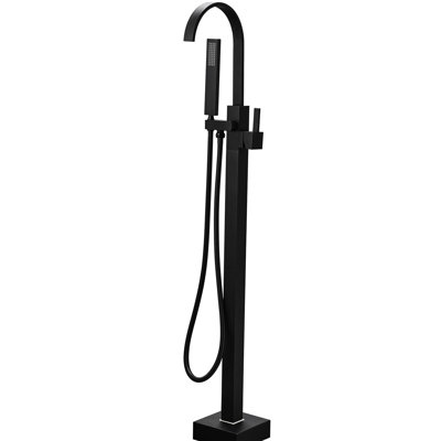 Robinet de baignoire monocorps à fixation au sol avec douche à main et style simple - fonctionnement manuel noir mat