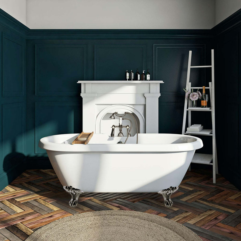 Kingston Brass Aqua Eden 67-Inch Acrylic Oval Double Ended Clawfoot Tub (7-Inch Faucet Drillings), Brushed Nickel