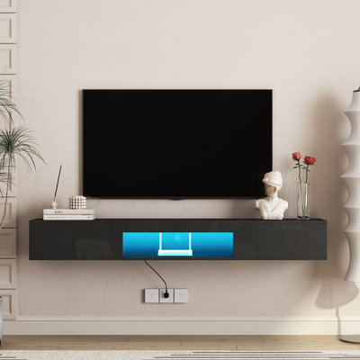 Meuble télé flottant fixé au mur avec 16 DEL de couleur, meuble télé moderne de 69 po, meuble télé flottant pour téléviseur 55 60 65 po