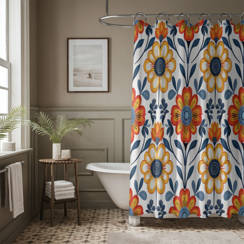 Round Florals - Premium Shower Curtain, 74"H x 71"W