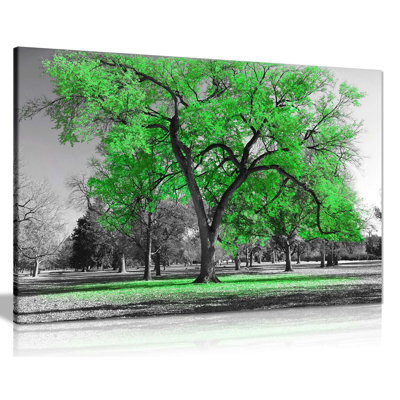 Large Tree Leaves Black White - Wrapped Canvas Print